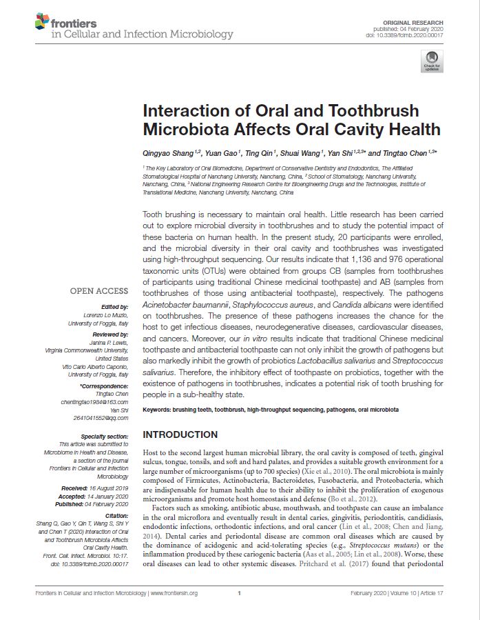 study on Interaction of Oral and Toothbrush Microbiota Affects Oral Cavity Health