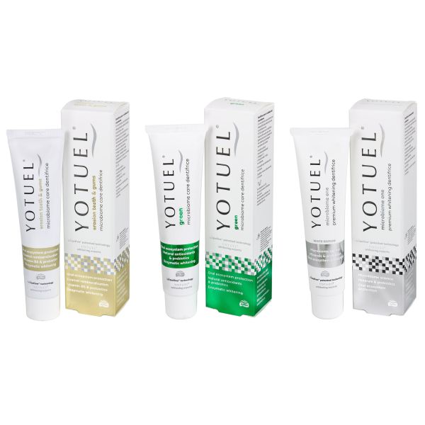 YOTUEL Microbiome, non-sensitivity whitening toothpastes, non-sensitivity whitening kits, pH neutral, remineralizing whitening system from DPS