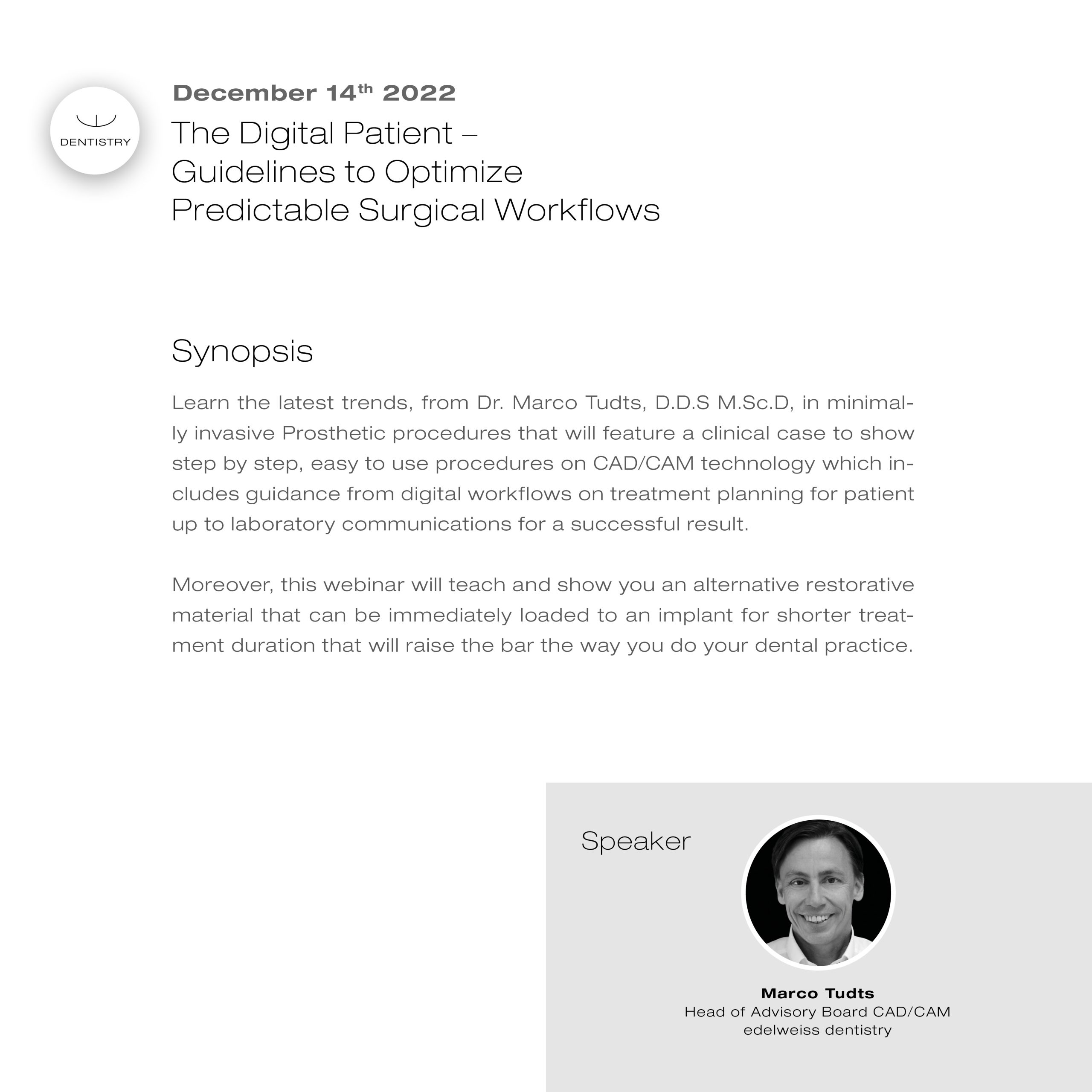 edelweiss Guidelines to Optimize Predictable Surgical Workflows webinar 14th December